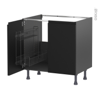 Meuble de cuisine gris - Sous évier - IPOMA Noir mat - 2 portes lessiviel - L80 x H70 x P58 cm