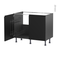 Meuble de cuisine gris - Sous évier - IPOMA Noir mat - 2 portes lessiviel - L100 x H70 x P58 cm