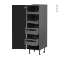 Colonne de cuisine N°26 gris - Armoire de rangement - IPOMA Noir mat - 4 tiroirs à l'anglaise - L40 x H125 x P58 cm