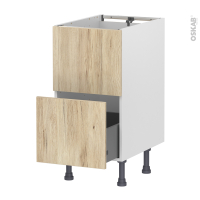 Meuble de cuisine - Sous évier - Faux tiroir haut - IKORO Chêne clair - 1 tiroir - L40 x H70 x P58 cm