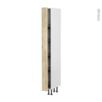 Colonne de cuisine N°98 - Armoire de rangement - IKORO Chêne clair - Range épice epoxy 5 paniers - L15 x H195 x P58 cm
