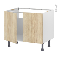 Meuble de cuisine - Sous évier - IKORO Chêne clair - 2 portes - L80 x H57 x P58 cm