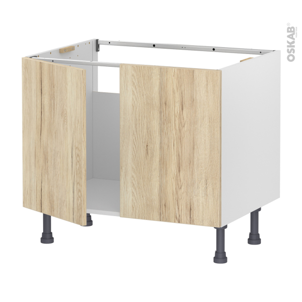 Meuble de cuisine Sous évier <br />IKORO Chêne clair, 2 portes, L80 x H57 x P58 cm 