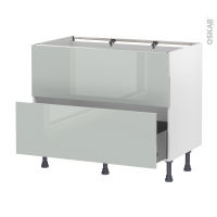 Meuble de cuisine - Sous évier - Faux tiroir haut - IVIA Gris - 1 tiroir - L100 x H70 x P58 cm