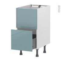 Meuble de cuisine - Sous évier - Faux tiroir haut - KERIA Bleu - 1 tiroir - L40 x H70 x P58 cm