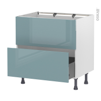 Meuble de cuisine - Sous évier - Faux tiroir haut - KERIA Bleu - 1 tiroir - L80 x H70 x P58 cm