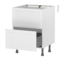 Meuble de cuisine - Sous évier - Faux tiroir haut - LUPI Blanc - 1 tiroir - L60 x H70 x P58 cm