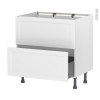 Meuble de cuisine - Sous évier - Faux tiroir haut - LUPI Blanc - 1 tiroir - L80 x H70 x P58 cm