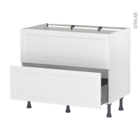 Meuble de cuisine - Sous évier - Faux tiroir haut - LUPI Blanc - 1 tiroir - L100 x H70 x P58 cm