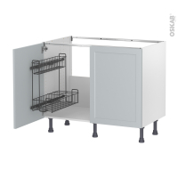 Meuble de cuisine - Sous évier - LUPI Gris clair - 2 portes lessiviel - L100 x H70 x P58 cm