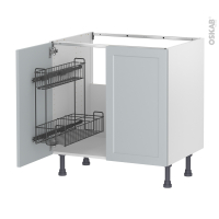 Meuble de cuisine - Sous évier - LUPI Gris clair - 2 portes lessiviel - L80 x H70 x P58 cm