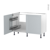 Meuble de cuisine - Sous évier - LUPI Gris clair - 2 portes lessiviel - L120 x H70 x P58 cm