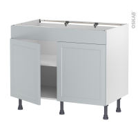 Meuble de cuisine - Bas - Faux tiroir haut - LUPI Gris clair - 2 portes - L100 x H70 x P58 cm