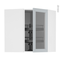 Meuble de cuisine - Angle haut vitré - LUPI Gris clair - Tourniquet 1 porte N°83 L40 cm - L65 x H70 x P37 cm
