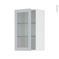 Meuble de cuisine - Haut ouvrant vitré - LUPI Gris clair - 1 porte - L40 x H70 x P37 cm