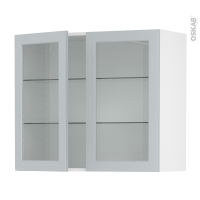 Meuble de cuisine - Haut ouvrant vitré - LUPI Gris clair - 2 portes - L80 x H70 x P37 cm