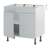 Meuble de cuisine - Bas - Faux tiroir haut - LUPI Gris clair - 2 portes - L80 x H70 x P58 cm