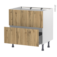 Meuble de cuisine - Sous évier - Faux tiroir haut - OKA Chêne - 1 tiroir - L80 x H70 x P58 cm