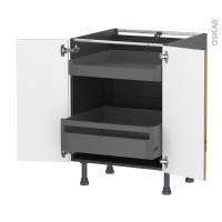 Meuble de cuisine gris - Bas - OKA Chêne - 2 portes 2 tiroirs à l'anglaise - L60 x H70 x P58 cm