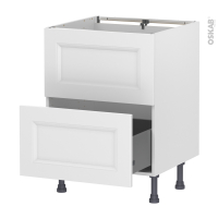 Meuble de cuisine - Sous évier - Faux tiroir haut - STATIC Blanc - 1 tiroir - L60 x H70 x P58 cm