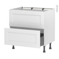 Meuble de cuisine - Sous évier - Faux tiroir haut - STATIC Blanc - 1 tiroir - L80 x H70 x P58 cm