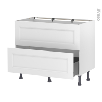 Meuble de cuisine - Sous évier - Faux tiroir haut - STATIC Blanc - 1 tiroir - L100 x H70 x P58 cm