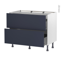 Meuble de cuisine - Casserolier - TIA Bleu nuit - 2 tiroirs - L100 x H70 x P58 cm