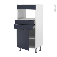 Colonne de cuisine N°56 - MO encastrable niche 36/38 - TIA Bleu nuit - 1 porte 2 tiroirs - L60 x H125 x P58 cm