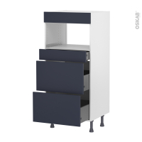 Colonne de cuisine N°57 - MO encastrable niche 36/38 - TIA Bleu nuit - 3 tiroirs - L60 x H125 x P58 cm