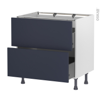 Meuble de cuisine - Casserolier - TIA Bleu nuit - 2 tiroirs - L80 x H70 x P58 cm