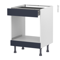 Meuble de cuisine - Bas MO encastrable niche 45 - TIA Bleu nuit - 1 tiroir haut - L60 x H70 x P58 cm