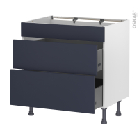 Meuble de cuisine - Casserolier - Faux tiroir haut - TIA Bleu nuit - 2 tiroirs - L80 x H70 x P58 cm