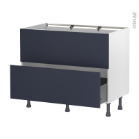 Meuble de cuisine - Casserolier - Faux tiroir haut - TIA Bleu nuit - 1 tiroir - L100 x H70 x P58 cm