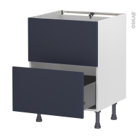 Meuble de cuisine - Sous évier - Faux tiroir haut - TIA Bleu - 1 tiroir - L60 x H70 x P58 cm