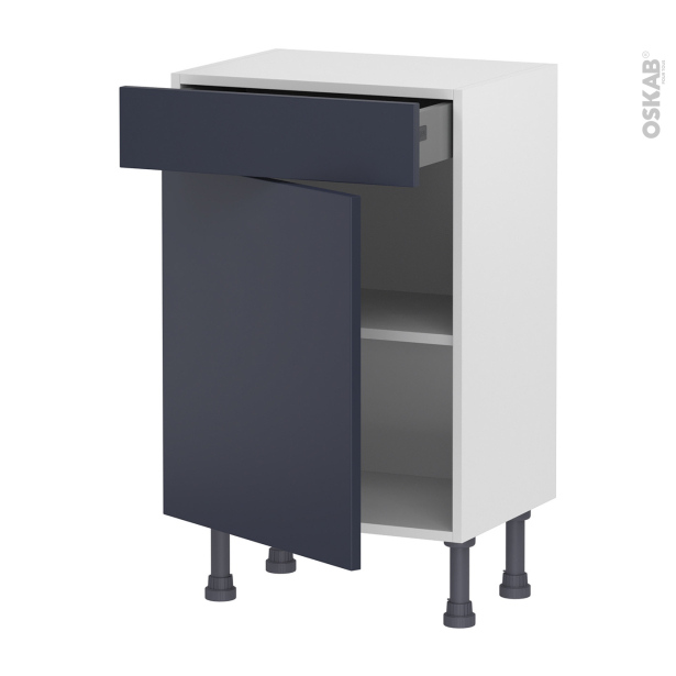 Meuble de cuisine Bas <br />TIA Bleu nuit, 1 porte 1 tiroir, L50 x H70 x P37 cm 