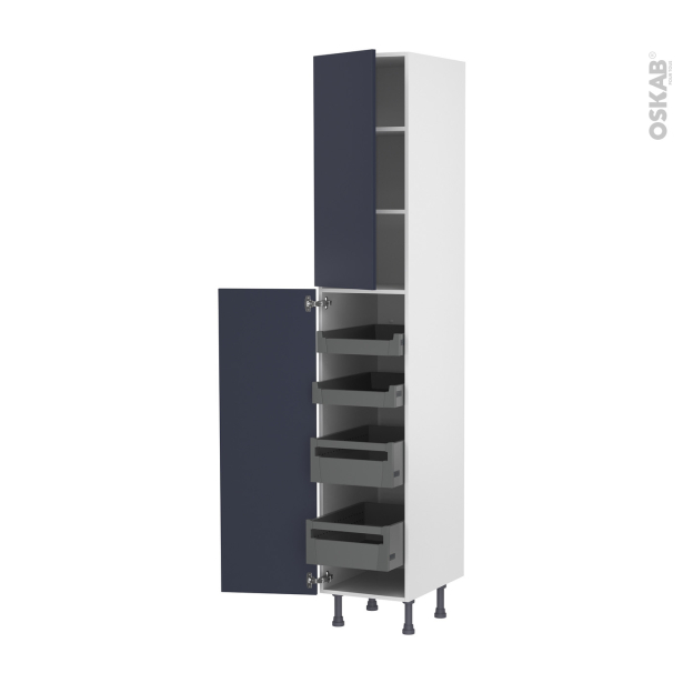 Colonne de cuisine N°2326 Armoire de rangement <br />TIA Bleu nuit, 4 tiroirs à l'anglaise, L40 x H217 x P58 cm 