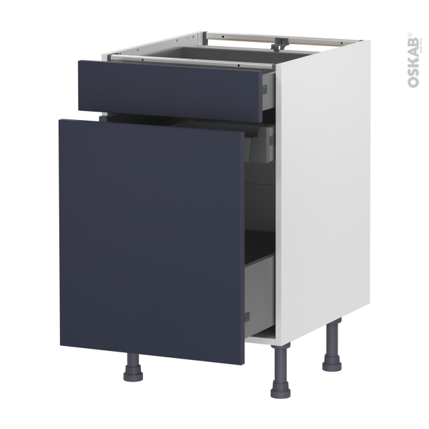 Meuble de cuisine Range épice <br />TIA Bleu nuit, 3 tiroirs, L50 x H70 x P58 cm 