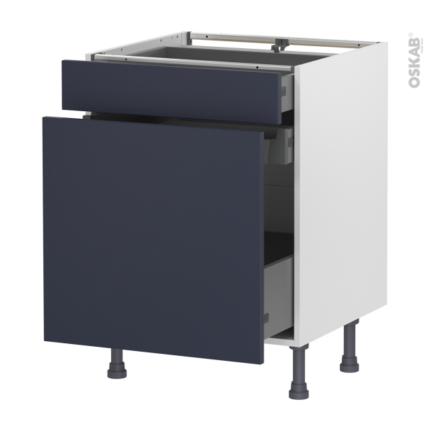 Meuble de cuisine Range épice <br />TIA Bleu nuit, 3 tiroirs, L60 x H70 x P58 cm 