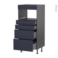 Colonne de cuisine N°58 gris - MO encastrable niche 36/38 - TIA Bleu nuit - 4 tiroirs - L60 x H125 x P58 cm