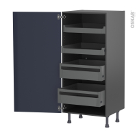 Colonne de cuisine N°27 gris - Armoire de rangement - TIA Bleu nuit - 4 tiroirs à l'anglaise - L60 x H125 x P58 cm