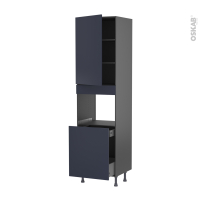 Colonne de cuisine N°2416 gris - Four encastrable niche 60 - TIA Bleu nuit - 1 porte 1 porte coulissante - L60 x H217 x P58 cm