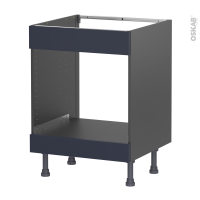 Meuble de cuisine gris - Bas MO encastrable niche 45 - Faux tiroir haut - TIA Bleu nuit - L60 x H70 x P58 cm