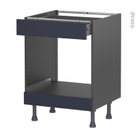 Meuble de cuisine gris - Bas MO encastrable niche 45 - TIA Bleu nuit - 1 tiroir haut - L60 x H70 x P58 cm