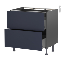 Meuble de cuisine gris - Casserolier - TIA Bleu nuit - 2 tiroirs - L80 x H70 x P58 cm