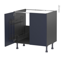 Meuble de cuisine gris - Sous évier - TIA Bleu nuit - 2 portes lessiviel - L80 x H70 x P58 cm