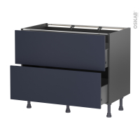 Meuble de cuisine gris - Casserolier - TIA Bleu nuit - 2 tiroirs - L100 x H70 x P58 cm