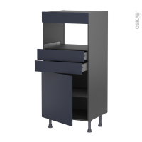 Colonne de cuisine N°56 gris - MO encastrable niche 36/38 - TIA Bleu nuit - 1 porte 2 tiroirs - L60 x H125 x P58 cm