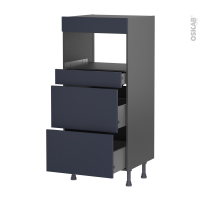 Colonne de cuisine N°57 gris - MO encastrable niche 36/38 - TIA Bleu nuit - 3 tiroirs - L60 x H125 x P58 cm