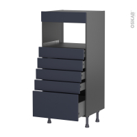 Colonne de cuisine N°59 gris - MO encastrable niche 36/38 - TIA Bleu nuit - 5 tiroirs - L60 x H125 x P58 cm