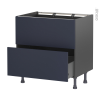 Meuble de cuisine gris - Sous évier - Faux tiroir haut - TIA Bleu - 1 tiroir - L80 x H70 x P58 cm